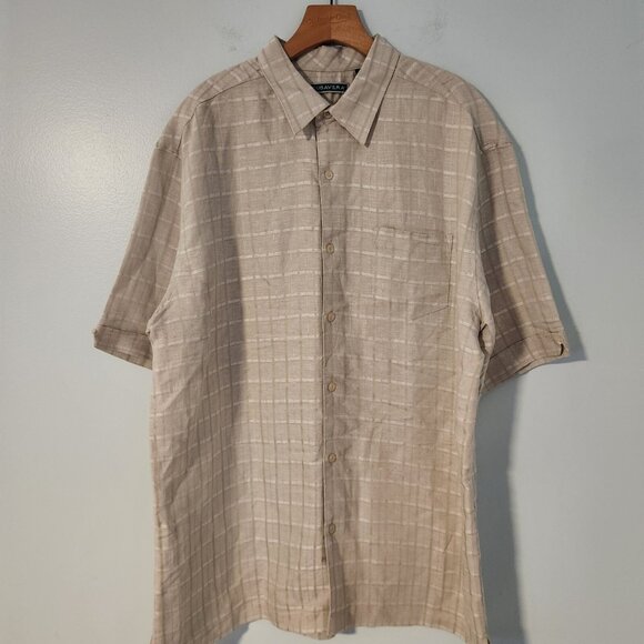 Cubavera Shirt Linen Rayon Blend Short Sleeve Button Up Beige Check Mens XL EUC - Picture 3 of 10